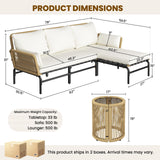 Yaheetech 3 Pieces L-Shaped Conversation Sofa Set, Outdoor Patio Furniture Set w/Detachable Lounger, Thick Cushions, Glass Side Table for Patio, Backyard, Porch, Garden Yaheetech