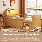 Kids Loft Bed with LED Lights,Wooden Low Loft Bed Twin with House Shape Headboard, 4 Storage Drawers and Stairs for Girls Boys,No Box Spring Needed, Natural Mirightone