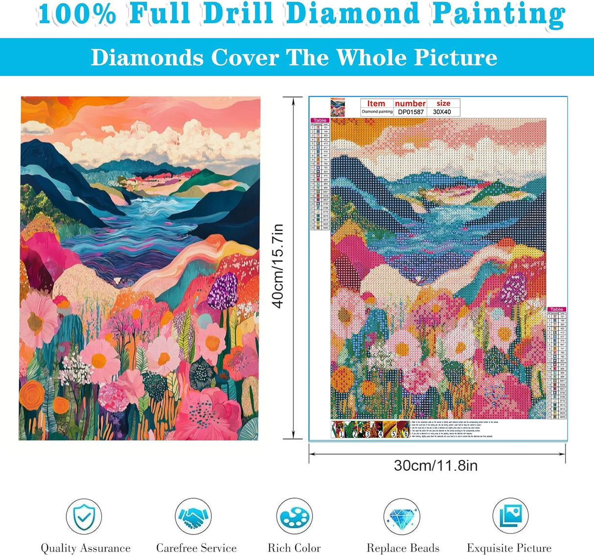 Flower Diamond Art Kits for Adults- Mountain Flower Diamond Art Kits for Beginners-Landscape Abstract DIY 5D Diamond Painting Kit ，Cute Painting Pictures 5D Craft Wall Decor for Home【11.8x15.7inch】 RYMILIE