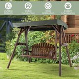 Tangkula Wooden Porch Swing, 2 Person A-Frame Outdoor Swing with Adjustable Canopy, Armrest, 2 Side Tables, Outdoor Swing with Wood Stand for Garden, Backyard, Deck, Poolside (Rustic) Tangkula