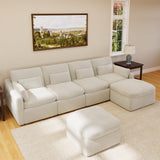 ISHUHL Cloud Modular Sectional Sofa, 124" Oversized Sectional Couches for Living Room, Convertible Deep Seat Sofa Set, Corduroy U Shaped Couch with 2 Ottoman (Beige) ISHUHL