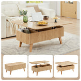 3 in 1 Lift Top Coffee Table, Fluted Convertible Coffee Tables Converts to Dining Tables, Modern Oval Wooden Center Table with Storage for Living Room Office Small Space, Partial Assembly (Natural) ORRD