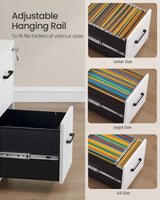 SONGMICS File Cabinet, Pre-Assembled Except Wheels and Handles, Office Filing Cabinet with Lock, for A4, Legal, Letter Sized Documents, 17.7 x 14.4 x 25.4 Inches, Matte White UOFC112W01 SONGMICS