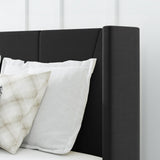 OLALITA King Size Upholstered Platform Bed, King Frame with Tufted Headboard, Sturdy Frame Wooden Slats, No Spring Mattress Required, Noiseless, Easy to Assemble, Black OLALITA