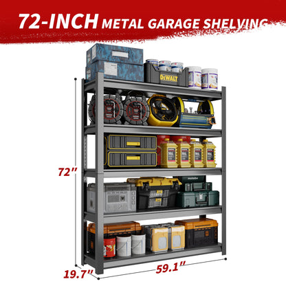 ZLBRDS 59" W Garage Shelving, 3000LBS Heavy Duty Shelving, Adjustable 5 Tier Metal Garage Storage Shelves, Storage Shelves for Industrial, Warehouse, Basement