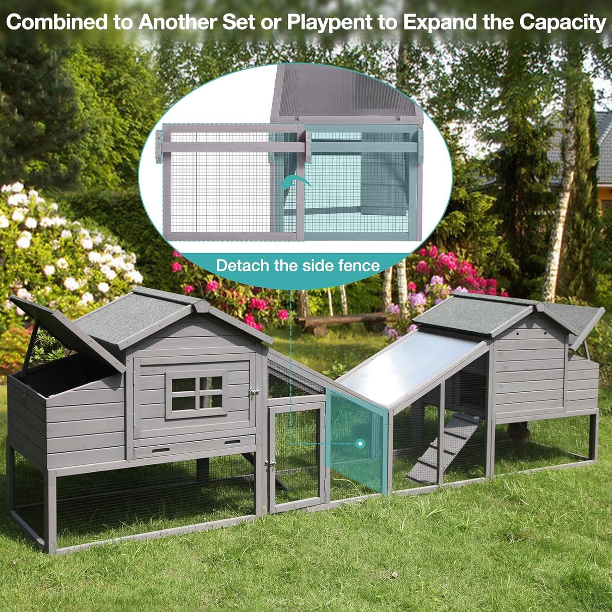 Chicken Coop for 4 Chickens, Mobile Chicken House with with Wheels, Outdoor Hen House Poultry Cage with Nesting Box, Leakproof Pull Out Tray and UV-Resistant Roof (67.3" L x 29" W x 39.4" H) Suumerpety