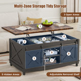 ALLSTAND 48" Farmhouse Lift Top Coffee Table with Storage Sliding Barn Door & Large Hidden Compartment, Coffee Table with Lifting Top with Wooden Lift Tabletop, Coffee Tables for Living Room, Black ALLSTAND