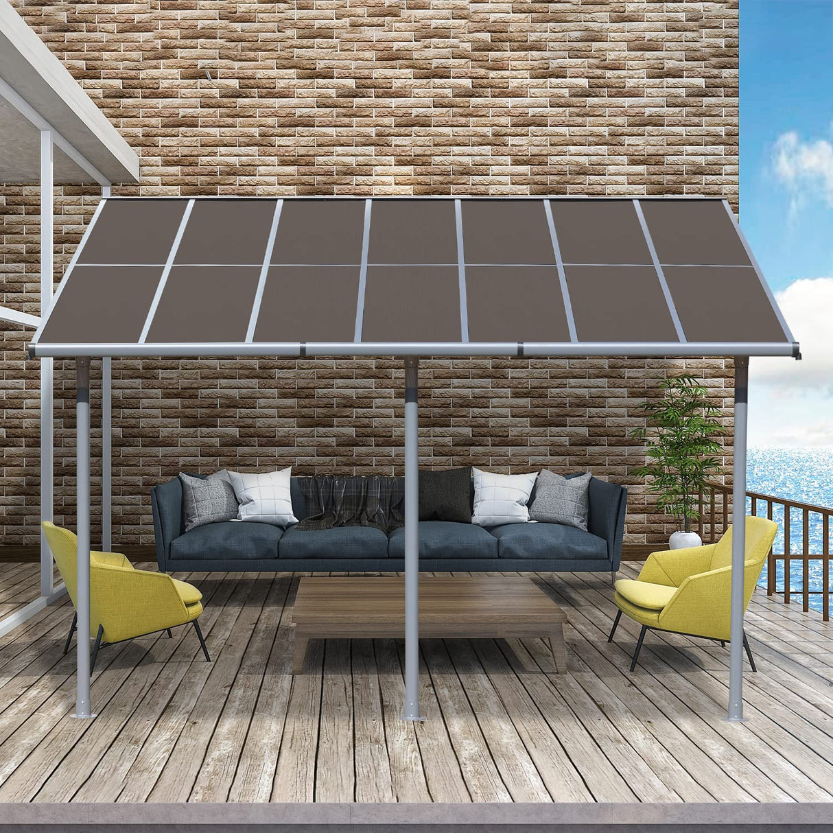 BPS 13' x 10' Wall Mount Gazebo Outdoor Pergola, Polycarbonate Gazebo with Water-Resistant and UV-Fighting Panels Canopy BPS