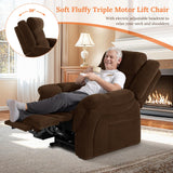 Neioml Three Motor Power Lift Chairs Recliners for Big and Tall Elderly- 180°Large Lay Flat Lift Chair- Power Headrest-Infinite Position-Heat & Vibration Massage (Chocolate) Neioml