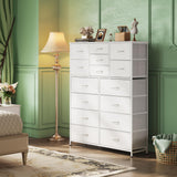 WLIVE Tall White Dresser for Bedroom Furniture, Fabric Dressers Storage Tower with 15 Deep Drawers, Dresser for Closet, Hallway, Entryway, Office, Storage Tower with Cabinet, Metal Frame, Wooden Top WLIVE