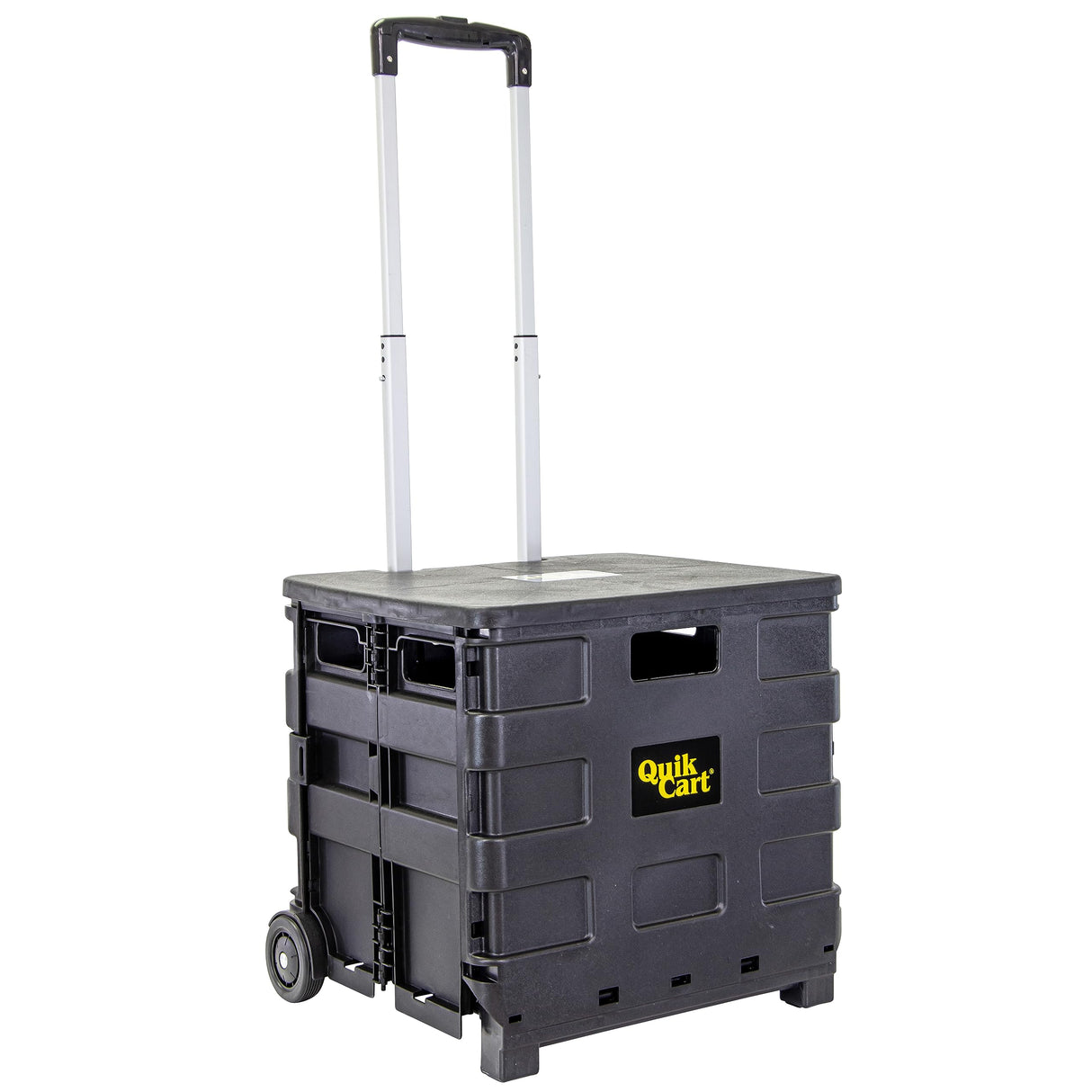 dbest products Quik Cart Sport Collapsible Rolling Crate on Wheels for Teachers Tote Basket 80 lbs Capacity, Made from Heavy Duty Plastic Used as a Seat, Black dbest products