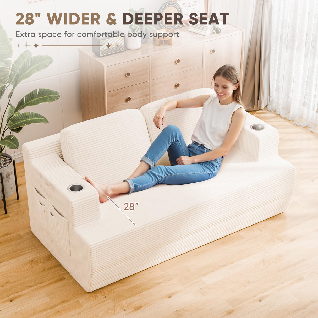 Homall 67” Cloud Couch Sofa 2 Seater Comfy Upholstered Loveseat Floor Sofa with High Density Memory Foam, No Assembly Required, Boneless Couch for Bedroom Living Room (White, Loveseat) Homall