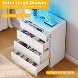 YITAHOME Dresser with LED, High Gloss Surface Large Chest of Drawers Storage Organizer with Glass Top, 4 Drawers TV Stand, Wide Dresser for Living Room YITAHOME