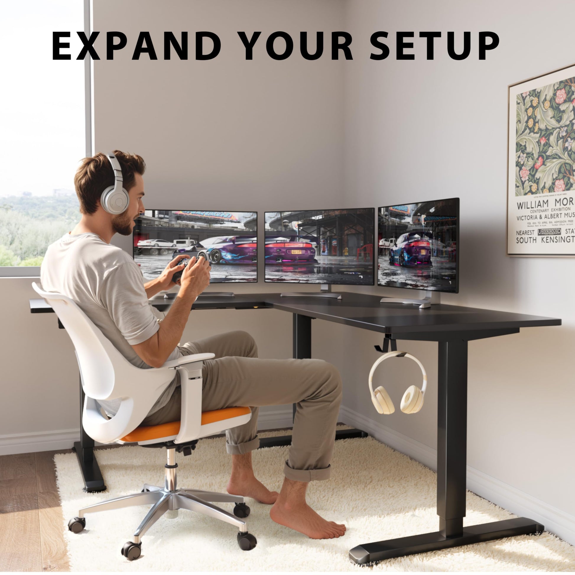 Shahoo L-Shaped Electric Standing Desk, 63 x 48 Inches Height Adjustable Coner Table, Home Office Computer Workstation, Black, 63 x 48 Inch - WoodArtSupply