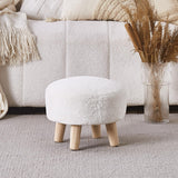 Cpintltr Round Footstool Ottoman Rabbit Wool Mushroom Stool Solid Wood Stool Small Upholstered Ottoman Shoe Changing Foot Stool Step Stool Sofa Footrest Stool for Living Room Bedroom (White) Cpintltr