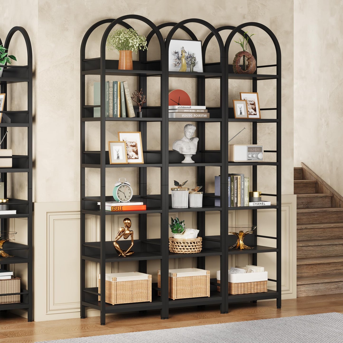 Arched 6-Tier Corner Bookshelf by Tribesigns - 78.7" Tall Freestanding Black Display Shelf - WoodArtSupply