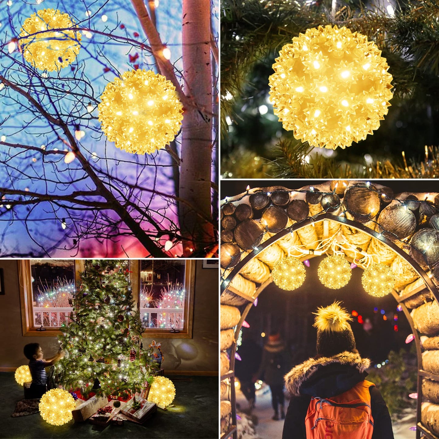 Christmas Lighted Sphere Balls Outdoor - 3 Pack 5.5" 50 LED Hanging Starlight Light, Replaceable Bulbs with Add-On Plug, Hanging Lights for Trees Party Wedding Patio Indoor Decorations