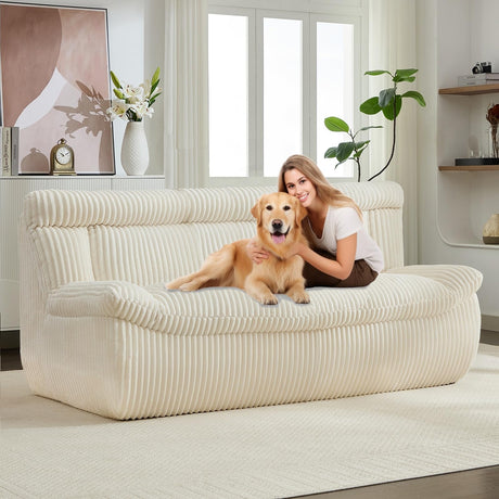 AEMEIOS 82" Corduroy Boneless Loveseat Sofa, Oversized Cloud Couch 3-Seater with Deep Seat, Modern Loveseats Couch with Memory Foam, Beige Boneless Couches for Living Room, No Assembly Required AEMEIOS