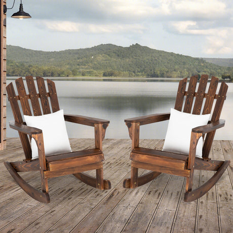 FURNDOOR 2PCS Patio Rocking Chair - Adirondack Rocker Chair Set of 2, Outdoor Wooden Rocking Chairs for Porch, Balcony, Backyard, Poolside FURNDOOR