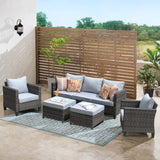 ovios Patio Furniture Set, 5 Pieces Outdoor Wicker Rattan Sofa Couch with Chairs, Ottomans and Comfy Cushions, All Weather High Back Conversation Set Garden Backyard, Grey ovios