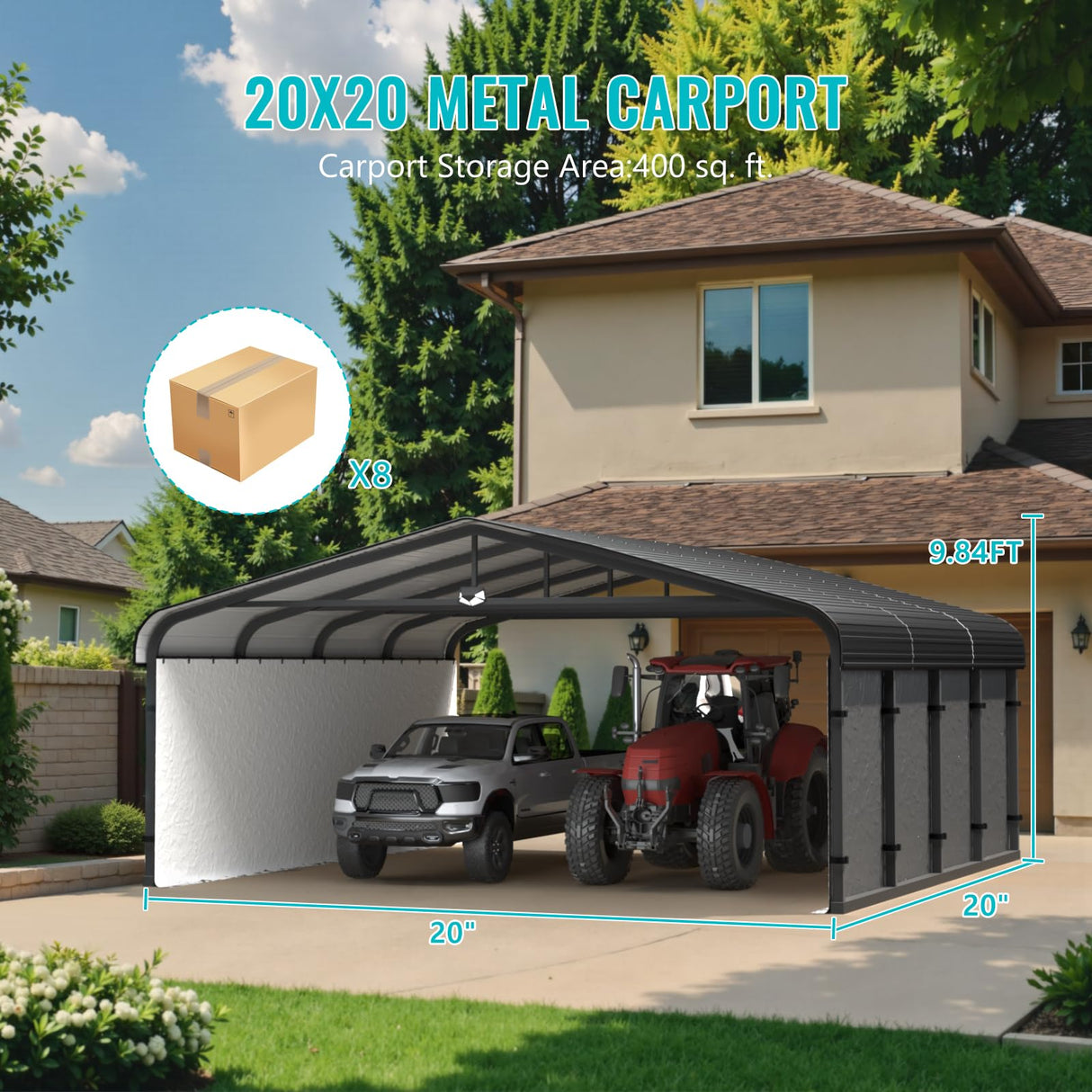 Metal Carport,Car Ports 20x20 Heavy Duty Metal for Snow,Car Tent Garage with Galvanized Metal Roof,Outdoor Two Car Carport All Weather Sannwsg