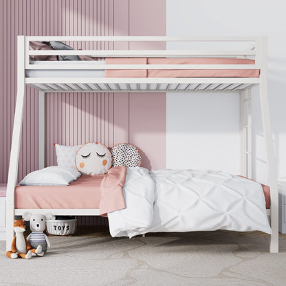 SHA CERLIN Twin Over Full Metal Bunk Bed with Removable Stairs and Under-Bed Storage in Matte White - WoodArtSupply