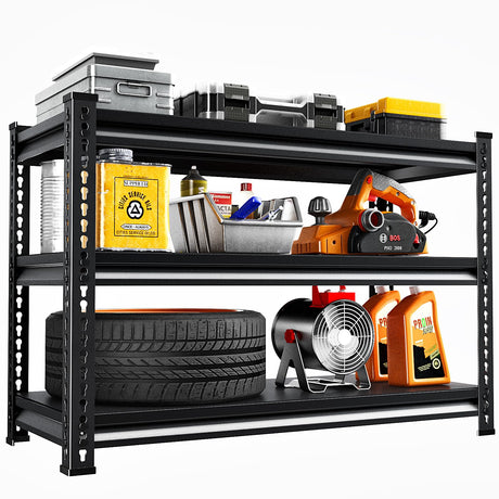 SUPPNEED Adjustable Shelving Units and Storage, 48”W Garage Shelving Heavy Duty,1500LBS Loads 3-Tier Garage Storage Shelves, Metal Shelves for Living Room,Pantry,48”W×16”D×36”W,Black SUPPNEED