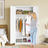 Metal Wardrobe Cabinet with Hanging Rod & Lock,White Armoire Wardrobe Closet,Metal Clothing Storage Cabinet with Adjustable Shelves and Doors,72" Armoire Storage Cabinets for Home,Living/Laundry Room SISESOL