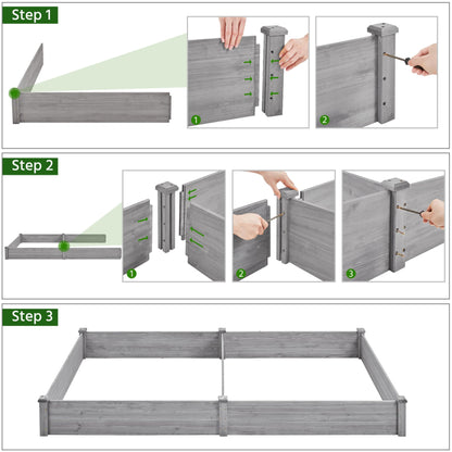 Yaheetech 8×4ft Wooden Horticulture Raised Garden Bed Divisible Elevated Planting Planter Box for Flowers/Vegetables/Herbs in Backyard/Patio Outdoor, 93 x 48 x 10in, Gray - WoodArtSupply