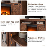 OKD Fireplace TV Stand for 65+ Inch TV, 33" Tall Highboy Farmhouse Entertainment Center w/ 23'' Electric Fireplace, Rustic Media Console w/Sliding Barn Door for Living Room, Reclaimed Barnwood Color OKD