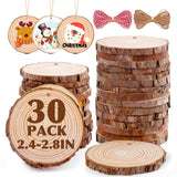 30 Pack Wood Slices for Crafts,2.4-2.8In Unfinished Natural Wood Rounds with Tree Bark.Wood Circles Predrilled with Hole and 20m Rope for Centerpiece Table Decorations,Christmas Ornaments,DIY Gifts VKIZA