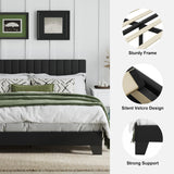 AILUNWALL Full Size Bed Frame, Velvet Upholstered Platform Bed with Adjustable Tufted Headboard, Sturdy Frame and Slats, Noiseless, No Box Spring Required, Easy to Assemble, Black AILUNWALL