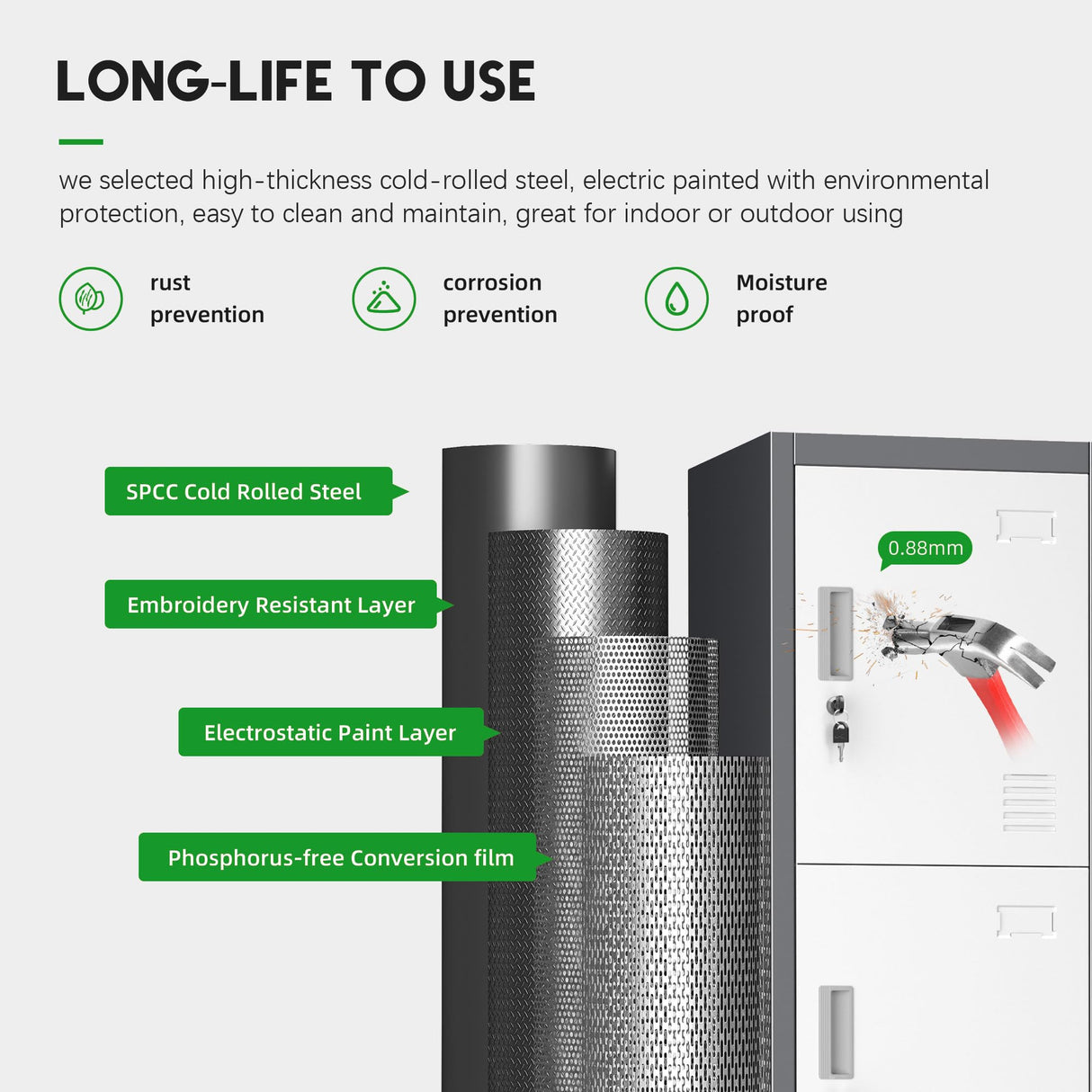 INTERGREAT Metal Locker for Employees with 4 Doors,(72") Steel Locker Storage Cabinet with 4 Tiers,Tall Office Storage Lockers for Home Office,School,Gym (Grey White) INTERGREAT