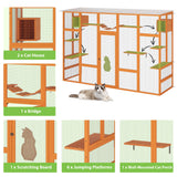 COZIWOW Catio Outdoor Cat Enclosure Window Catios for Indoor Cats Outside Patio Wooden Cattery with Large Door, Walks, Waterproof Roof, Resting Box, 104" L Extra Wide, Orange COZIWOW