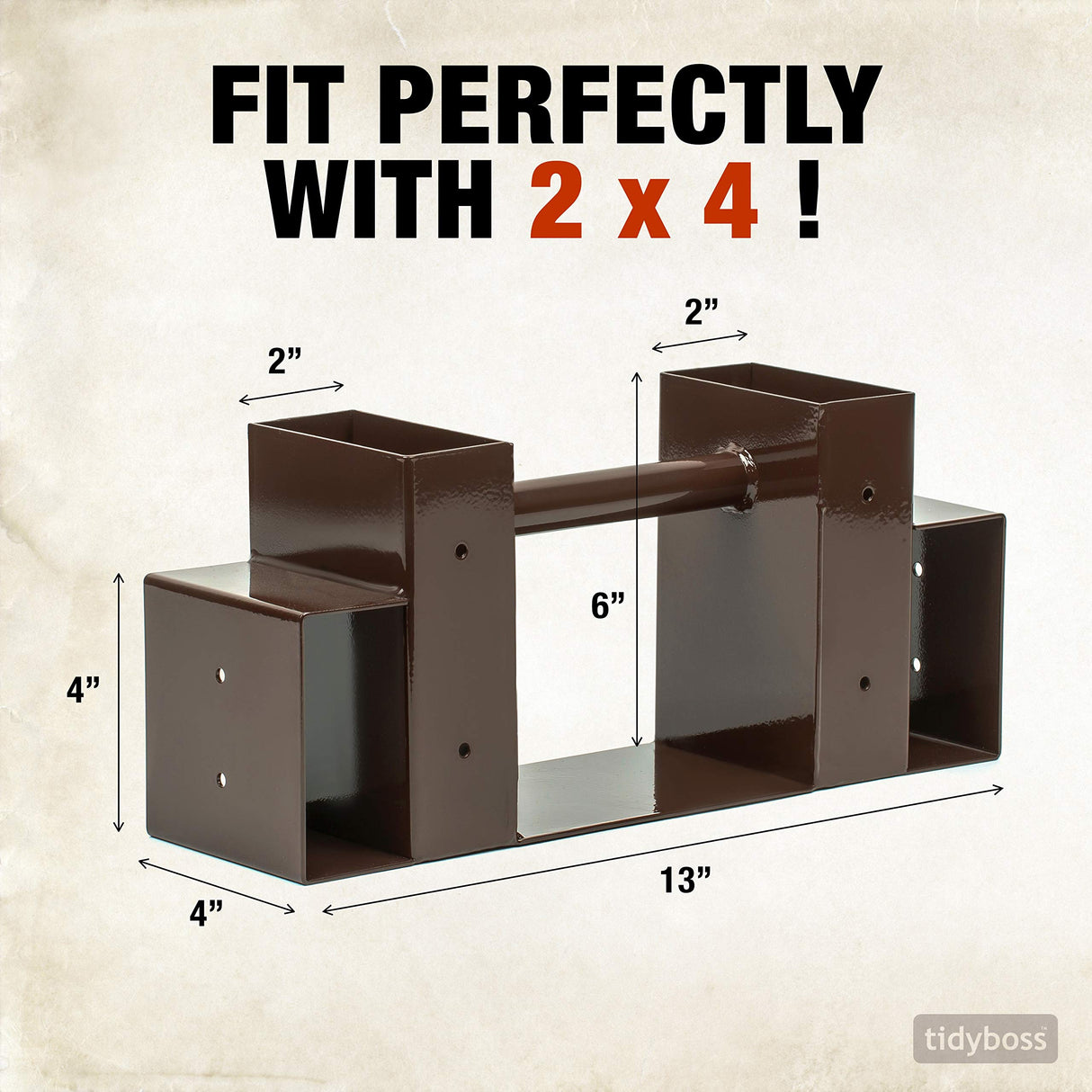 TIDYBOSS Outdoor Firewood Log Storage Rack | 2x4 Bracket kit | Adjustable to Any Length with Seal Strip, Gloves, Steel Plates and Screws (Dark Brown) TIDYBOSS