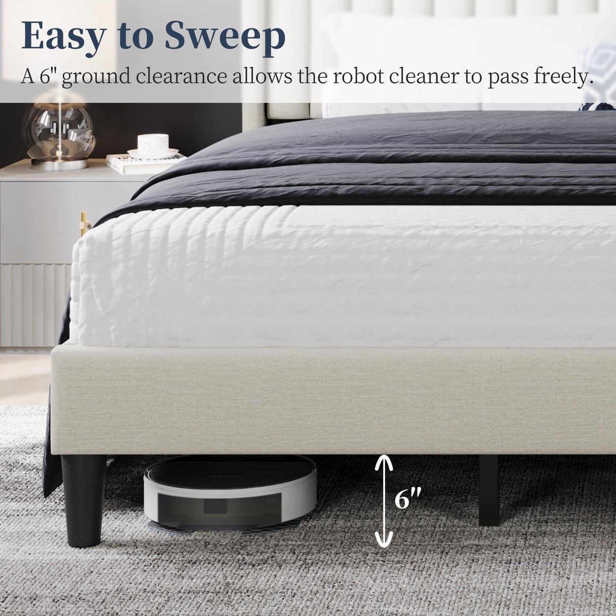 Yaheetech King Bed Frame Upholstered Platform Bed with Fabric Headboard, Wing Edge Design/Non-Slip and Noise-Free/Wooden Slats Support/No Box Spring Needed/Easy Assembly, Beige King Bed Yaheetech