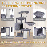 Xin Three Layer Cat Tree with Cat Condo and Two Hammocks,Grey Smouatou
