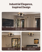 CubiCubi Caged Ceiling Fans with Lights, 20" Industrial Low Profile Fandelier with Remote and APP Control, Ultra Quiet 6 Wind Speed Small Farmhouse Ceiling Fan for Bedroom, Dining Room CubiCubi