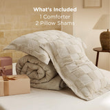 Bedsure King Size Comforter Set Beige, Boho Tufted Bed Set, Checkered Farmhouse Shabby Chic Bedding, 3 Pieces, 1 Plaid Geometric Comforter and 2 Pillow Shams Bedsure