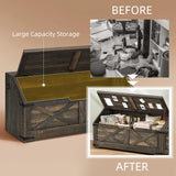 DWVO Storage Chest, Farmhouse Storage Bench with 4 Wheels, 39.4" Wood Storage Trunk with Safety Hinge, Sloped Design, Storage Organizer for Living Room, Bedroom, Entryway, Dark Rustic Oak DWVO