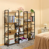 Zhitians Triple 4 Tier Bookshelf, Tall Book Shelf with 11 Open Display Shelves, Adjustable Industrial Bookcase in Living Room, Bedroom, Wide Metal Bookshelf Book Case for Home & Office, Rustic Brown Zhitians