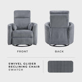 Lexicon Modern Swivel Glider Recliner Chair, Nursery Glider, Corduroy Fabric Upholstery Recliner with 2 Lumbar Pillows, Manual Reclining Sofa Chair for Living Room/Office/Apartment, Grey Lexicon