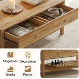 Dowinx Boho Coffee Table with Storage, 42" Wood Coffee Table for Living Room, 2 Storage Drawers and Open Rattan Shelf, Rectangular Living Room Coffee Tables Oak Dowinx