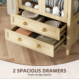 Vlsrka 71" Arched Curio Cabinet with Glass Doors, 4-Shelves Display Cabinet and 2 Drawers, Display Case with 3 Color Lights, Tall Bookcase, Kitchen Pantry, Wood Color Vlsrka