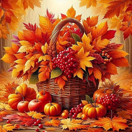 Autumn Pumpkin Leaf Basket Diamond Painting Kits for Adults, 5D Diamond Art Kits for Adults Beginners, DIY Full Round Drill Diamond Dot Painting Gem Art Kits for Adult, Home Wall Decor 13.8x13.8 Inch LKHMVCA