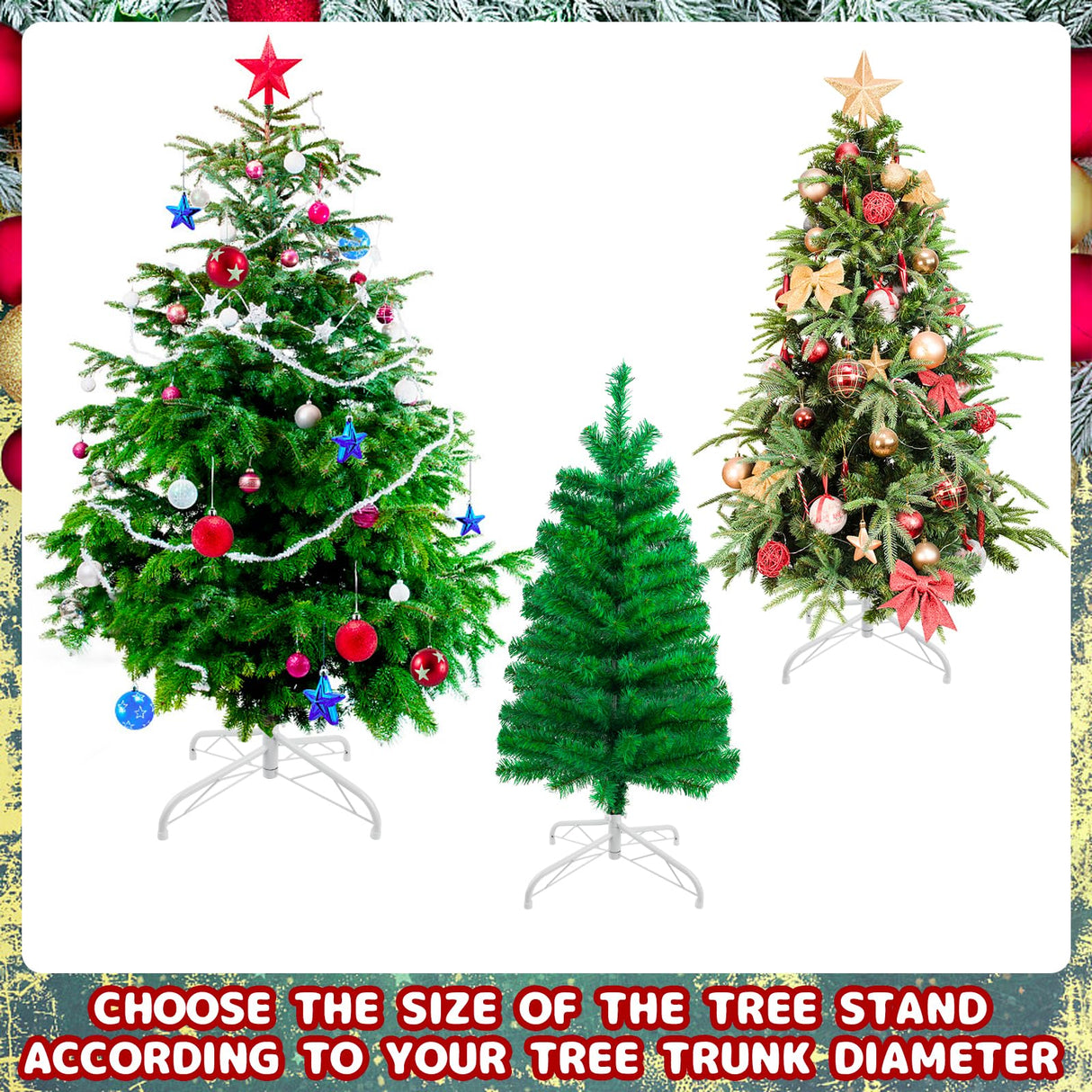 CCINEE Metal Christmas Tree Stand, Universal Folding Xmas Tree Stand 15.7 Inch Replacement Tree Stand Base for 3 Ft to 6 Ft Christmas Artificial Trees Fake Tree, White CCINEE