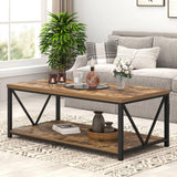 EXCEFUR Modern Coffee Table, Rustic Wood and Metal Living Room Table with Storage Shelf, Industrial Rectangle Center Table, 47 Inch Brown EXCEFUR
