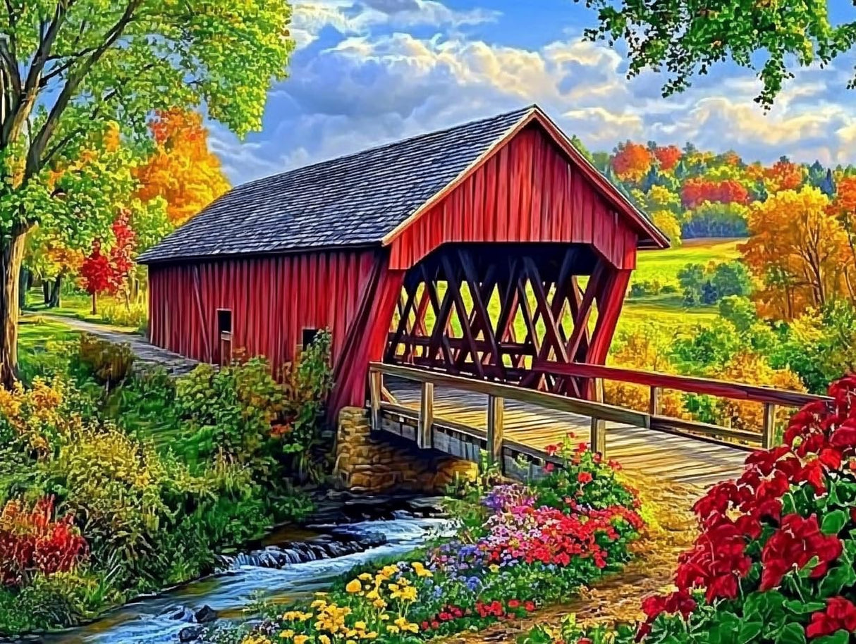 5D Landscape Historic Campbells Covered Bridge Diamond Art 12x16 Inch Full Drill Diamond Painting Kits for Adults & Beginners - DIY Art Crafts for Relaxation and Home Wall Decor 704A WoodArtSupply