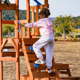 Dolphin Playground Cedar Wooden Swing Sets for Backyard, Outdoor Playset for Kids with Monkey Bar, 2 in 1 Outdoor Table, Wave Slide, Climbing Wall, and 2 Belt Swings, Playground Sets for Backyards DOLPHIN PLAYGROUND T