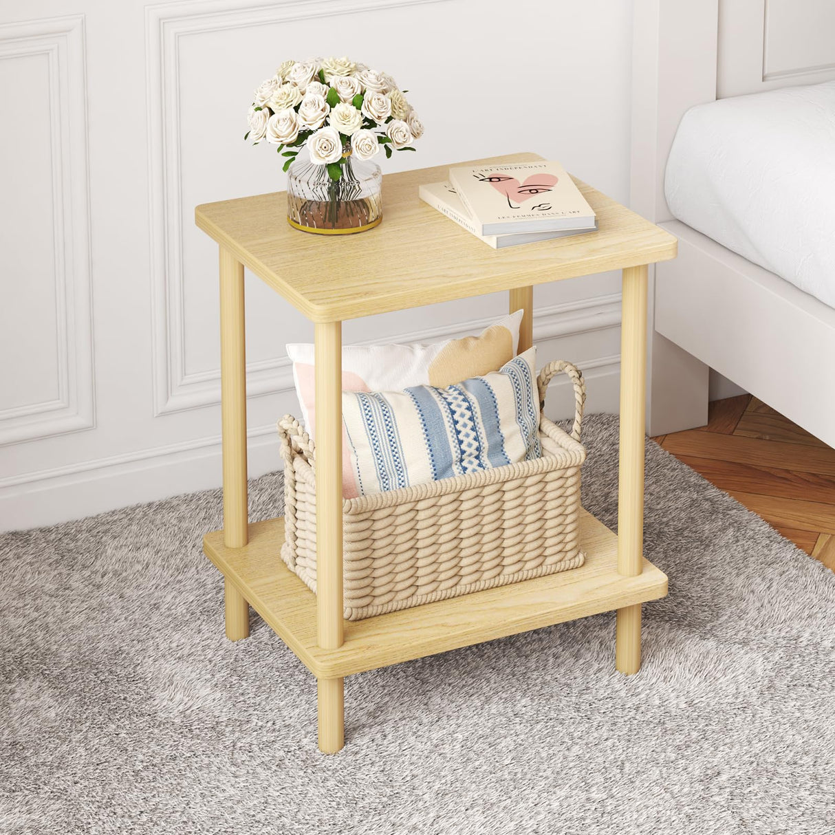 Fixwal Side Table, Small Side Table Living Room, Wood End Table, Nightstand Bedside Table, Natural (No-Tool Assembly) Fixwal